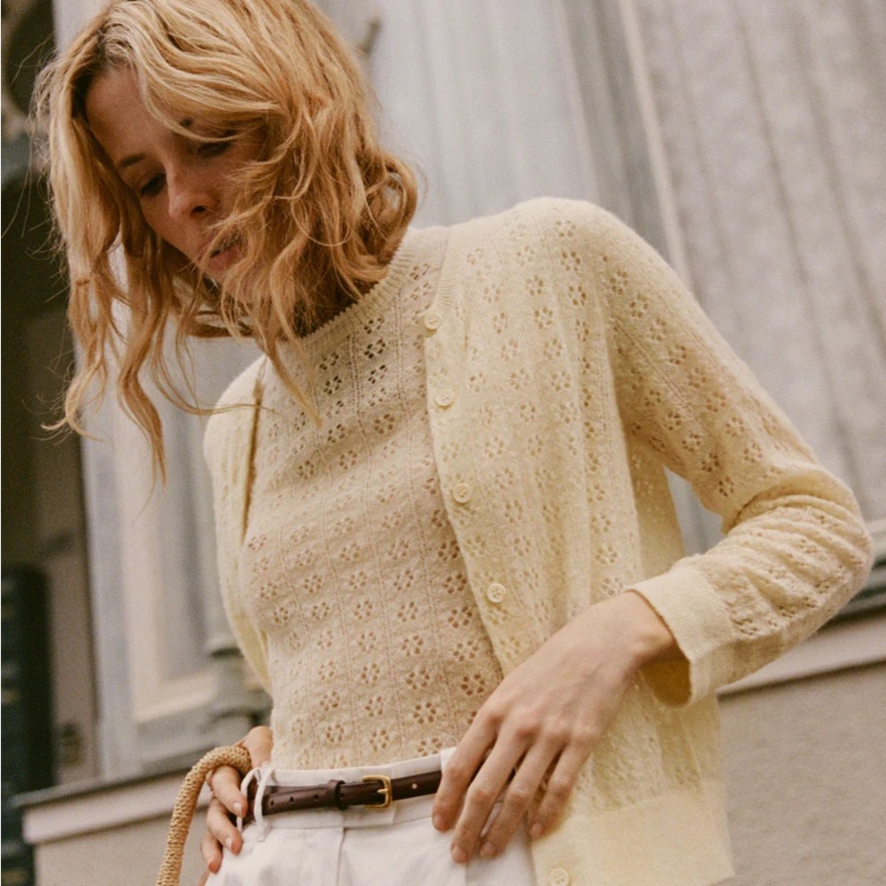 Doen Danae Pointelle Cream  Cardigan